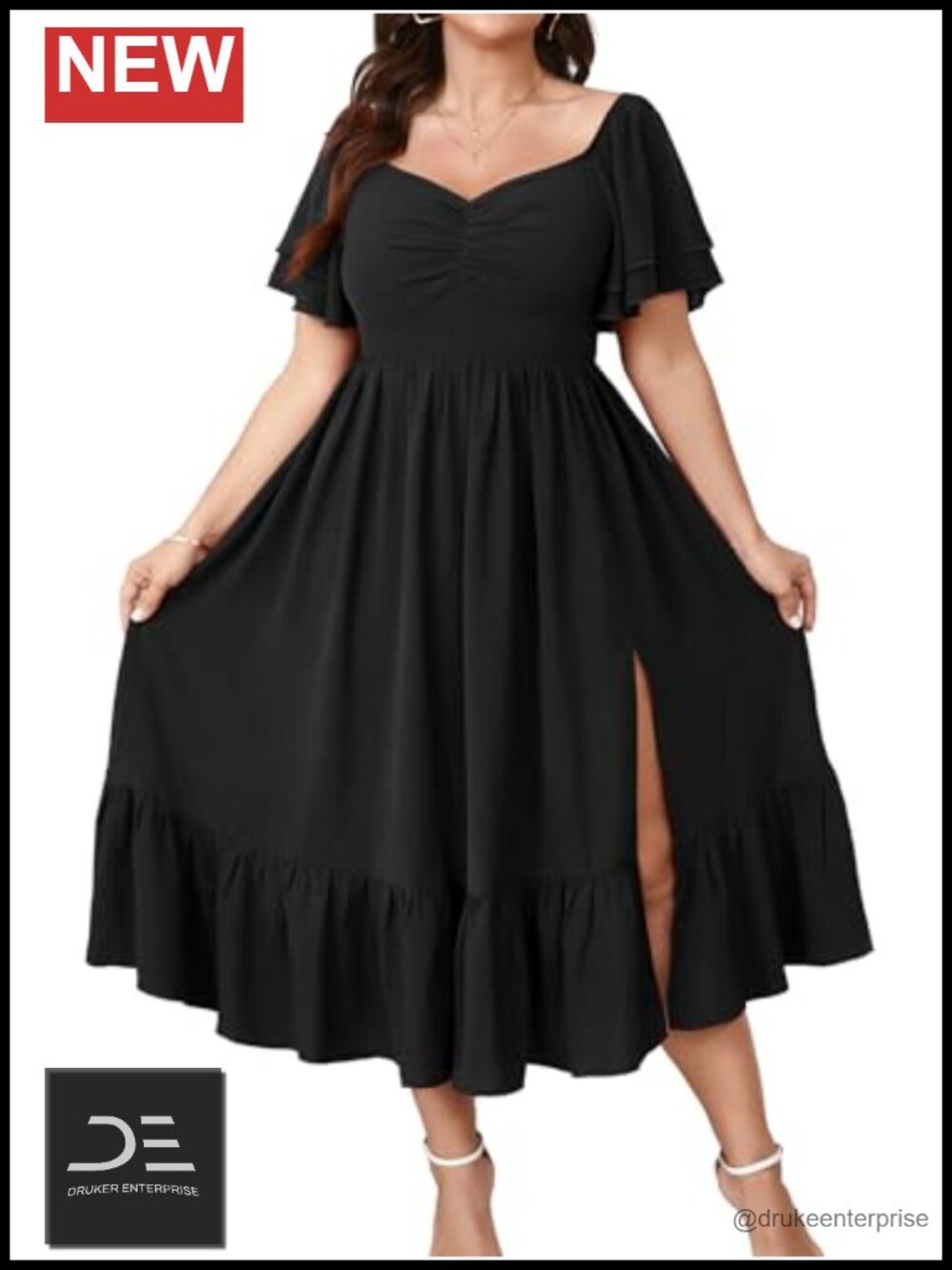 Plus Size Sweetheart Neck Ruffle Sleeve Maxi Dress A-Line Wedding Guest Cocktail